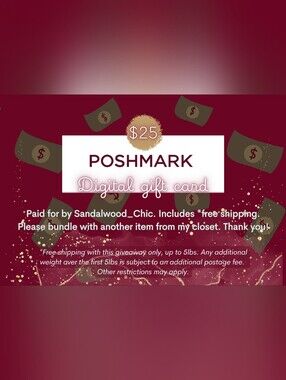 $25 Digital Poshmark Gift Card & FREE SHIPPING! -Giveaway Only, Do Not Purchase-